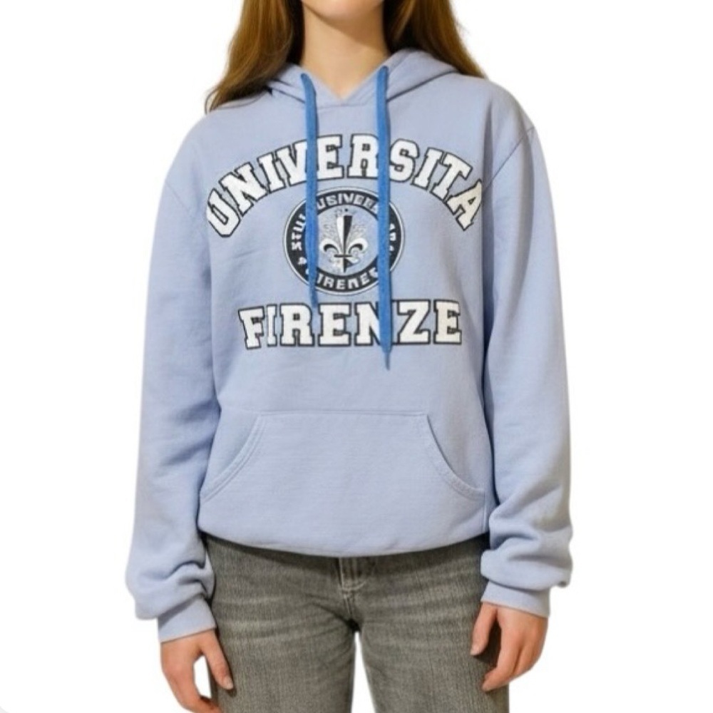 Y2K Baby Blue University Firenze Graphic Hoodie Small